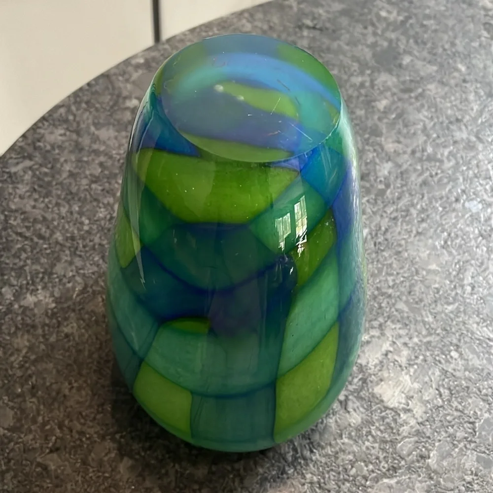 Sasaki Green Blue Heavy Thick Crystal Vase Perfect Condition
